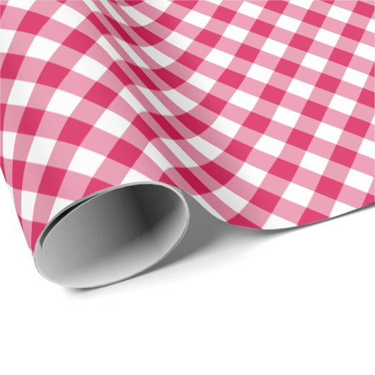 Papier Cadeau Retro Gingham Raspberry (Coin rond)