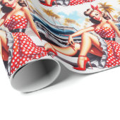 Papier Cadeau Retro Girl Classic Pin Up (Coin rond)