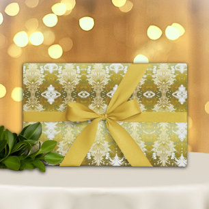 Papier Cadeau Retro Gold Green Mariage damassé