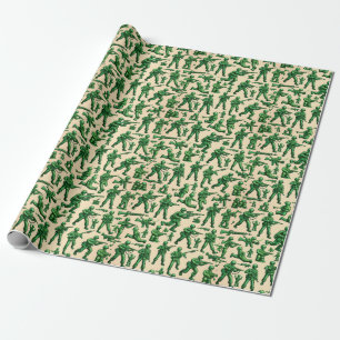 Papier Cadeau rétro green armée hommes jouets design motif