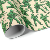 Papier Cadeau rétro green armée hommes jouets design motif (Coin rond)