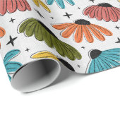 Papier Cadeau Retro Halftone Coneflowers (Coin rond)