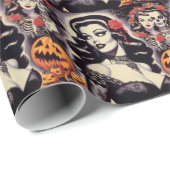 Papier Cadeau Retro Halloween Goth Pin-up (Coin rond)