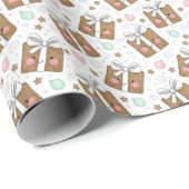 Papier Cadeau Retro Ink Sketch Happy Gift Boxes Dark Pattern (Coin rond)