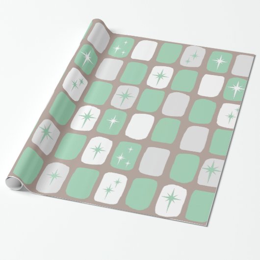 Papier Cadeau Retro Jade Starbursts Envelopper du papier (Déroulé)