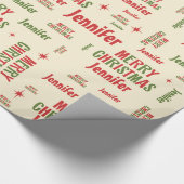 Papier Cadeau Retro Joyeux Noël Jennifer Nom personnalisé (Coin)