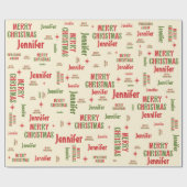Papier Cadeau Retro Joyeux Noël Jennifer Nom personnalisé (Plat)