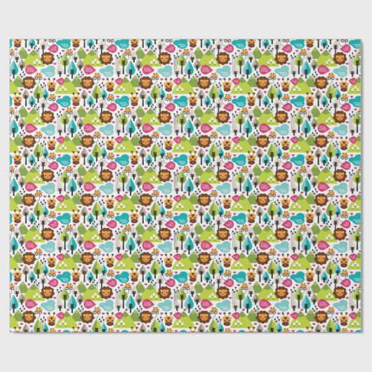 Papier Cadeau retro kids safari lion faune (Plat)