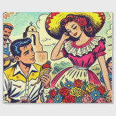 Papier Cadeau Retro Love Couple Comic (Plat)