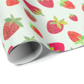 Papier Cadeau Rétro Main Illustrée Chic Vert Menthe Fraise (Coin rond)