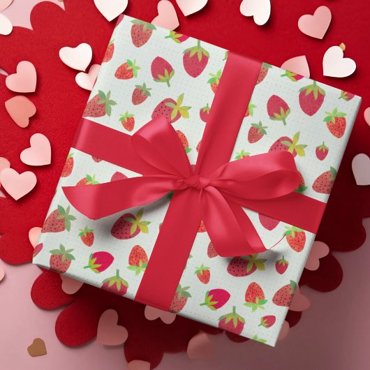 Papier Cadeau Rétro Main Illustrée Chic Vert Menthe Fraise
