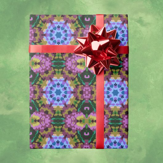 Papier Cadeau Rétro Mandala bleu violet et jaune
