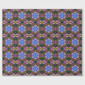 Papier Cadeau Rétro Mandala bleu violet et jaune (Plat)