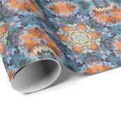 Papier Cadeau Rétro Mandala Orange Bleu et Jaune (Coin rond)