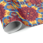 Papier Cadeau Retro Mandala rouge bleu et jaune (Coin rond)