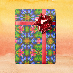 Papier Cadeau Rétro Mandala Vert bleu et rose