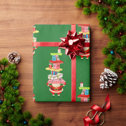 Papier Cadeau Retro mi-siècle Noël Père Noël avec cadeaux (Cadeau de vacances)