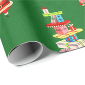 Papier Cadeau Retro mi-siècle Noël Père Noël avec cadeaux (Coin rond)