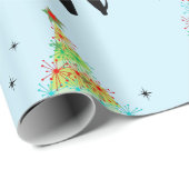 Papier Cadeau Retro Mid-Century moderne Cool Chat Arbre de Noël (Coin rond)