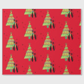 Papier Cadeau Retro Mid-Century moderne Cool Chat Noël Arbre W (Plat)