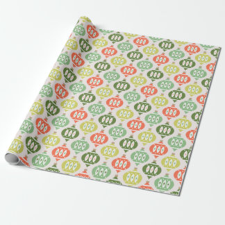 Papier Cadeau Retro Mid Century Rouge, Pêche et Vert Noël