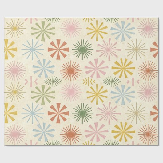 Papier Cadeau Retro Mid-Century Starburst Pattern Wrapping Paper (Plat)