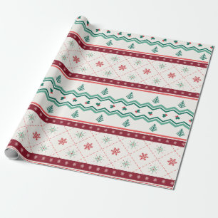 Papier Cadeau Retro Mid Mod Noël Motifs Olive Red Creme