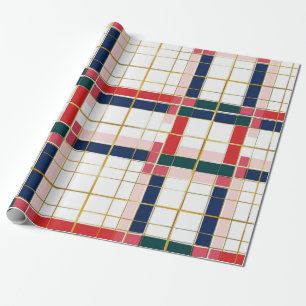 Papier Cadeau Retro MOD Plaid Rouge or