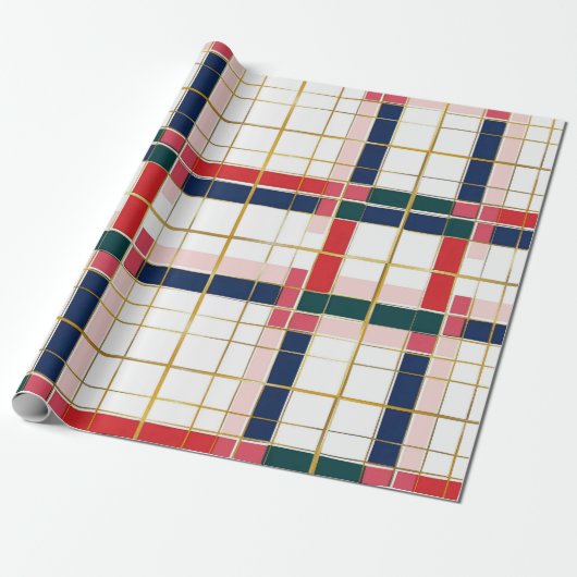 Papier Cadeau Retro MOD Plaid Rouge or (Déroulé)