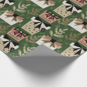 Papier Cadeau Retro Moderne Vert rose Noël Motif actuel (Coin)