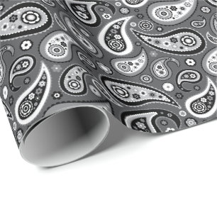 Papier Cadeau Rétro motif gris et noir de Paisley