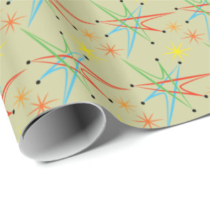 Papier Cadeau Rétro motif multicolore atomique de Starburst