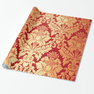 Papier Cadeau Rétro motif rouge de luxe élégant de damassé d