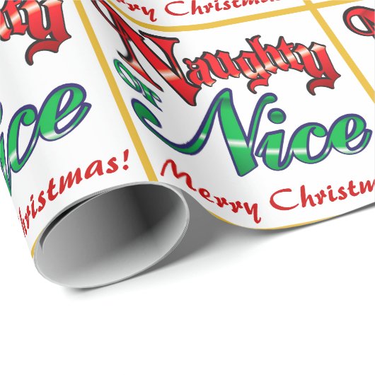 Papier Cadeau Retro Naughty ou Nice Christmas (Coin rond)