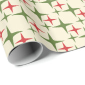 Papier Cadeau Retro Noël Mi-Siècle Moderne Étoiles atomiques (Coin rond)