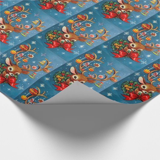 Papier Cadeau Retro Noël Reindeer Vacances (Coin)