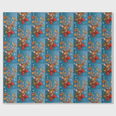 Papier Cadeau Retro Noël Reindeer Vacances (Plat)