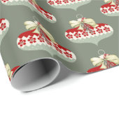 Papier Cadeau Retro Noël Rouge Blanc Vert Ornement (Coin rond)