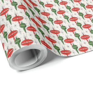Papier Cadeau Rétro Noël rouge et vert ornemente l'enveloppe d