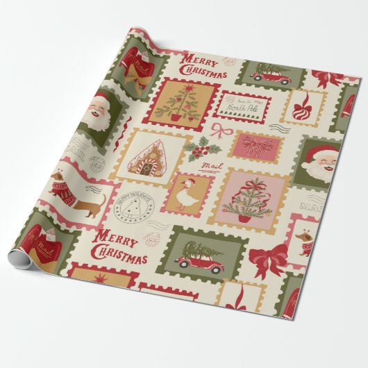Papier Cadeau Rétro Noël Santa Collage Fêtes (Déroulé)