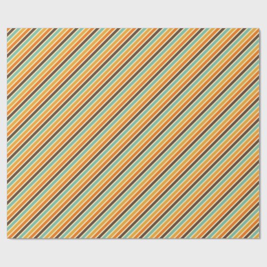 Papier Cadeau Retro Orange Bleu Beige Brown rayures Chute Motif (Plat)