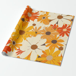 Papier Cadeau Rétro Orange Botanique Gras Floral Vintage 70s