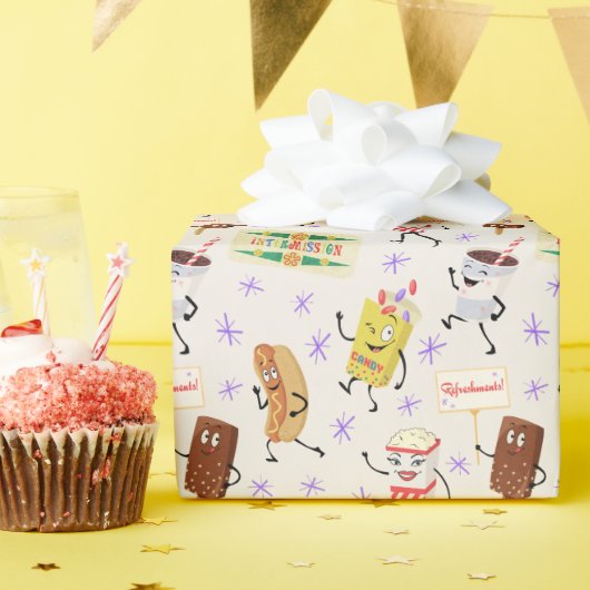 Papier Cadeau Retro Parading Snacks Allons tous à une fête (Fête d'anniversaire)