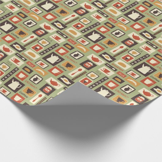 Papier Cadeau Rétro pattern with kitchen dishes for breakfast (Coin)