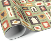 Papier Cadeau Rétro pattern with kitchen dishes for breakfast (Coin rond)