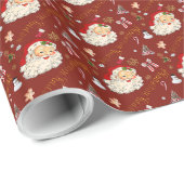 Papier Cadeau Retro Père Noël Bourgogne Red Festim Charme (Coin rond)