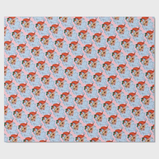 Papier Cadeau Retro Père Noël face rose Noël (Plat)