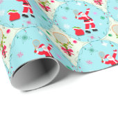 Papier Cadeau Retro Père Noël Jouer Tennis Ogee Motif (Coin rond)