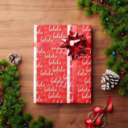Papier Cadeau Retro personnalisé Fa la Script Rouge (Cadeau de vacances)