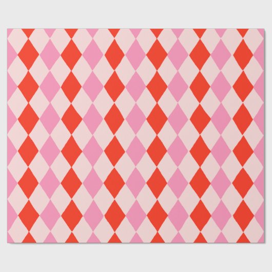 Papier Cadeau Retro Pink and Red Hand Drawn Diamond Pattern (Plat)